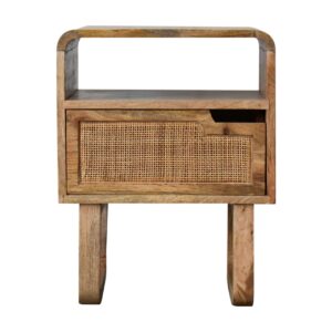 Solid Mango Wood Oak and Rattan Finished 1 Door Tallin Bedside