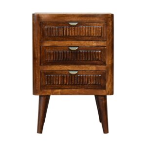 Solid Mango Wood Chestnut Finished 3 Drawer Bedside