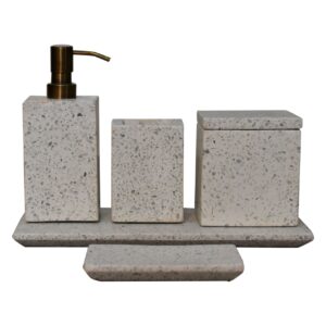 Solid Mango Wood Trazzo 5-piece Bathroom Set
