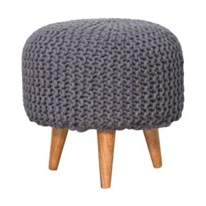 Mango Wood Keeva Grey Round Footstool