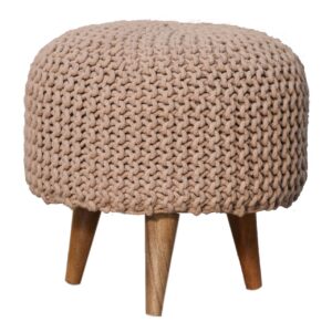 Mango Wood Keeva Beige Round Footstool