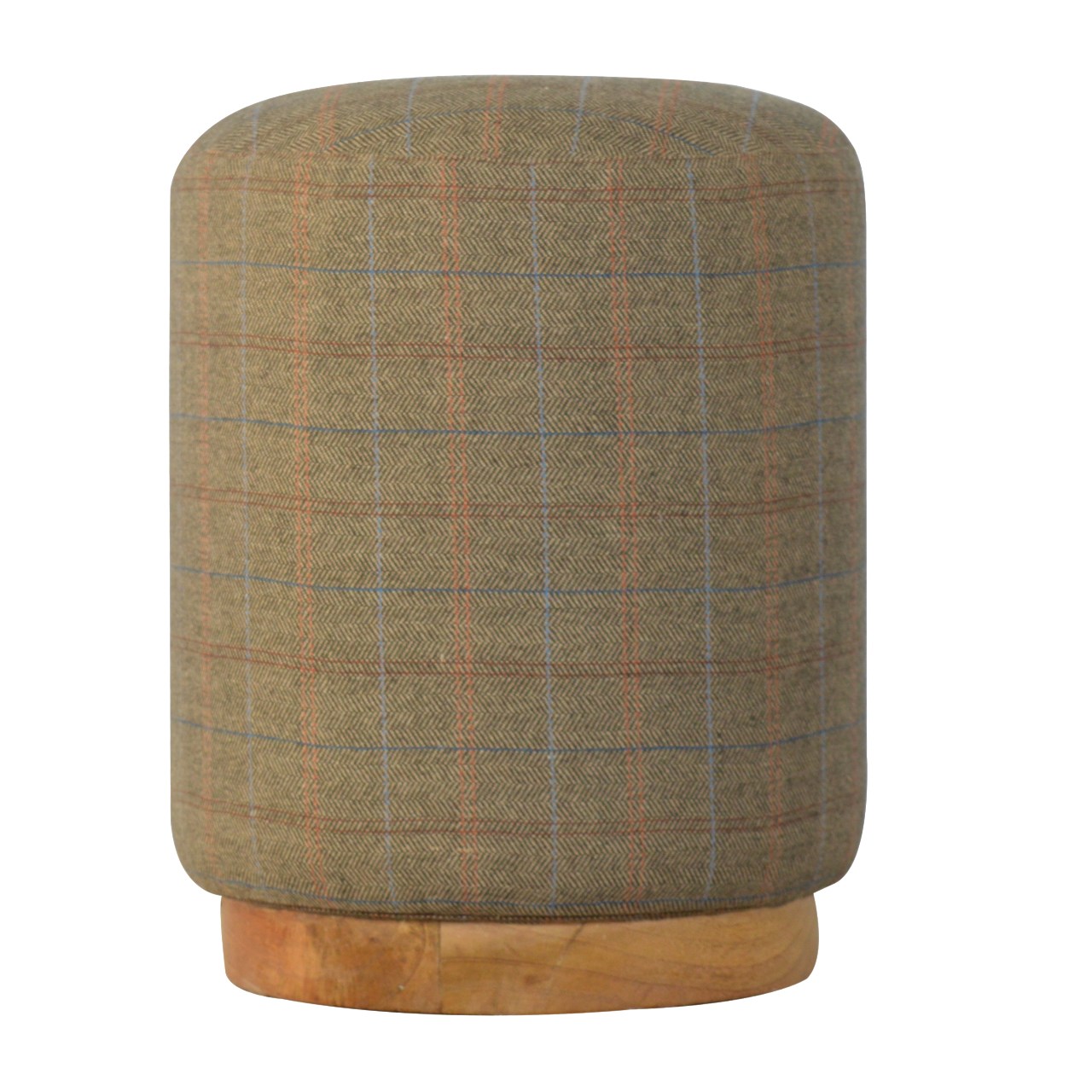 Solid Mango Wood Multi Tweed Scandinavian Style Cylindrical Footstool