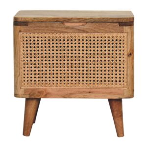 Solid Oak Finished Mango Wood Woven Front Lid Up Stool