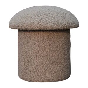 Solid  Mango Wood Mud Boucle Mushroom Footstool