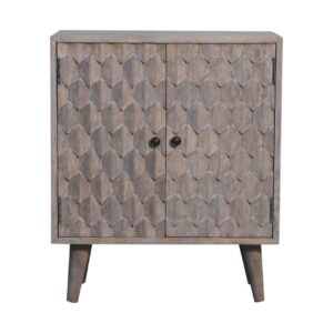 Solid Mango Wood Mini Pineapple Carved Stone Finish Cabinet