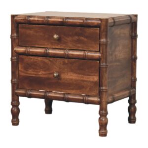 Solid Mango Wood Mango Wood Bamboo Frame Nightstand in Roasted Almond