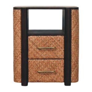 Solid Mango Wood Rattan Curve Edge Nightstand