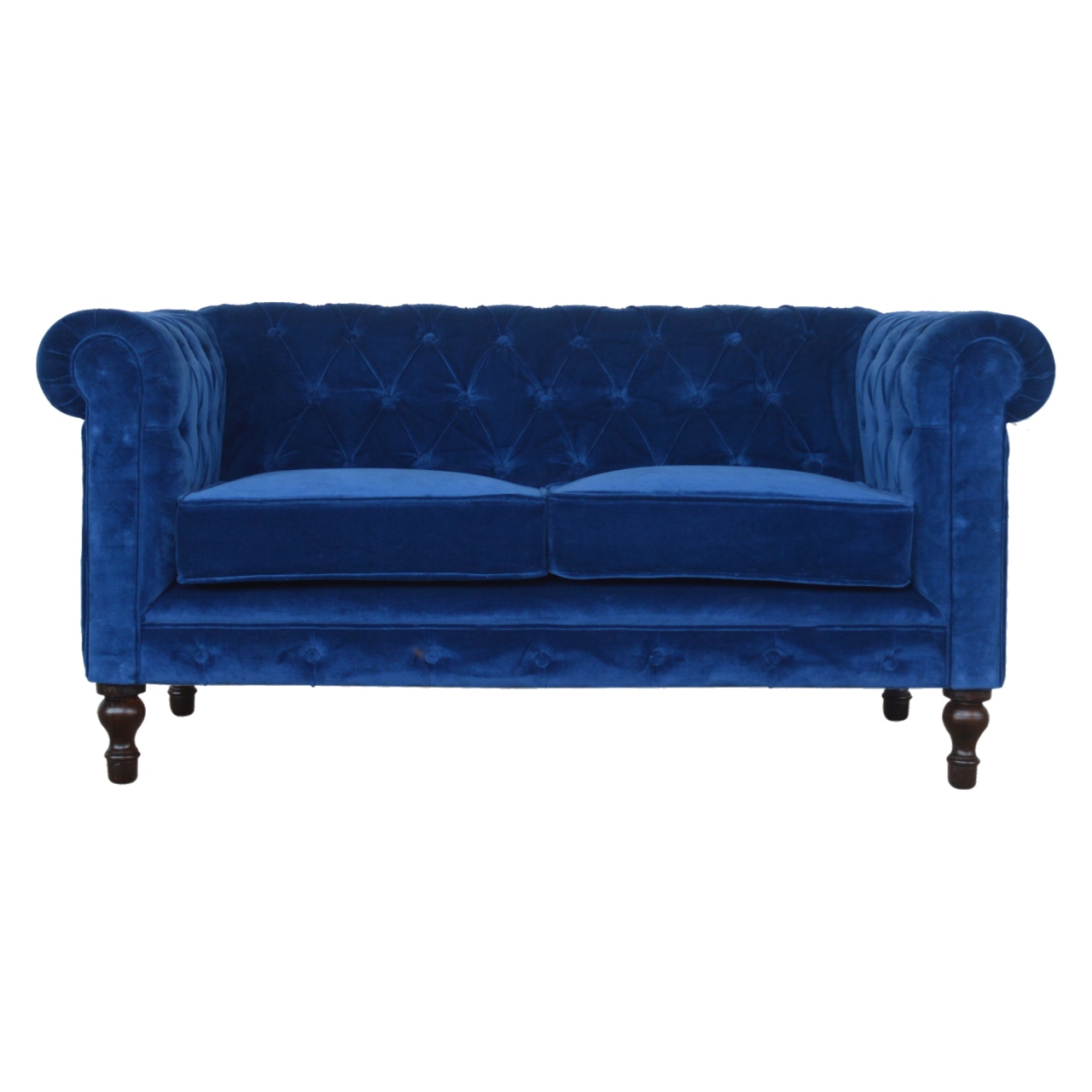 Solid Mango Wood Royal Blue Velvet Chesterfield Sofa