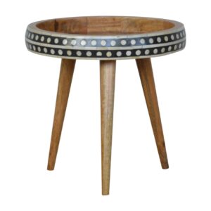 Solid Mango Wood Patterned Scandinavian Style End Table