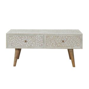 Solid Mango Wood Taupe Floral Bone Coffee Table