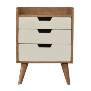 Solid Mango Wood Two Tone 3 Drawer White Hand Painted Cabinet