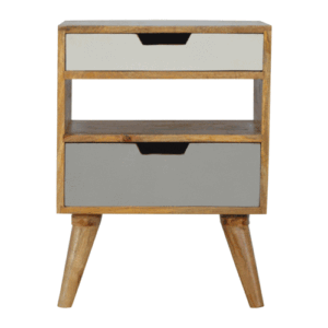 Mango Wood Grey and White Cut-out Bedside