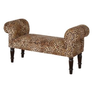 Mango Wood Leopard Print Velvet Bench