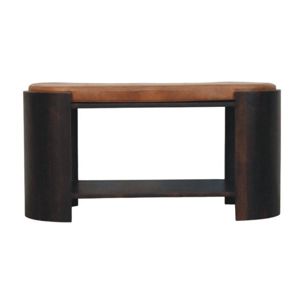 Solid Mango Wood Valencia Leather Shoe Bench