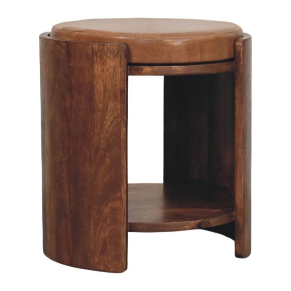 Solid Mango Wood Savoy Leather Stool - Image 3