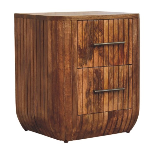 Solid Mango Wood Fluted Bedside with Drawers - Image 2
