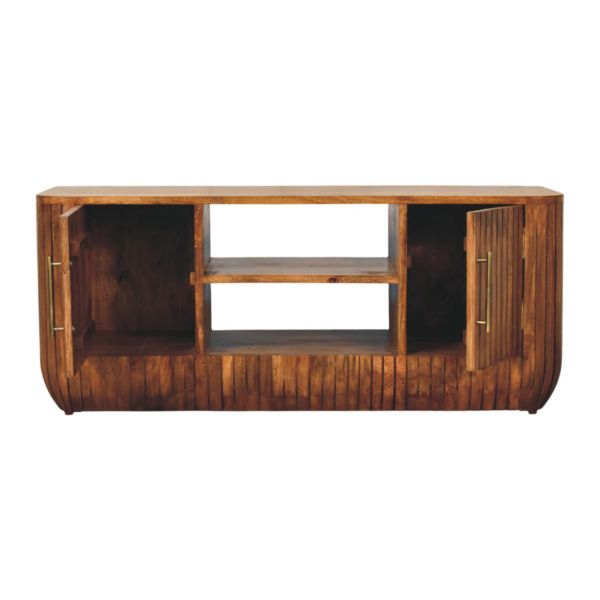 Solid Mango Wood Fluted Media Console with Shelves - Image 6