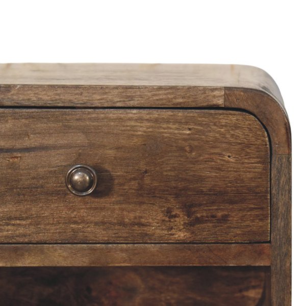 Solid Mango Wood Rounded One-Drawer Nightstand - Image 4