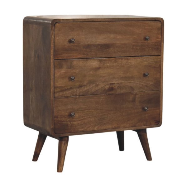 Solid Mango Wood Curve Edge 3 Drawer Chest - Image 3