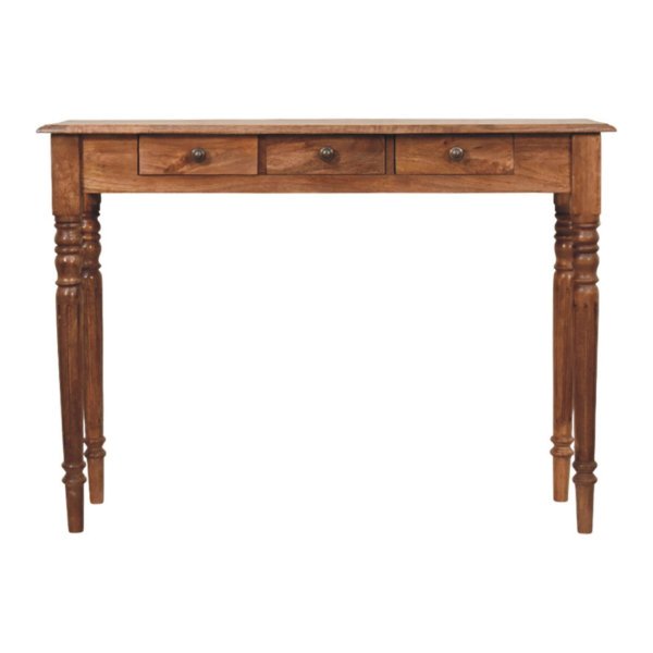 Solid Mango Wood Three Drawer Console with Turned Legs - Image 2