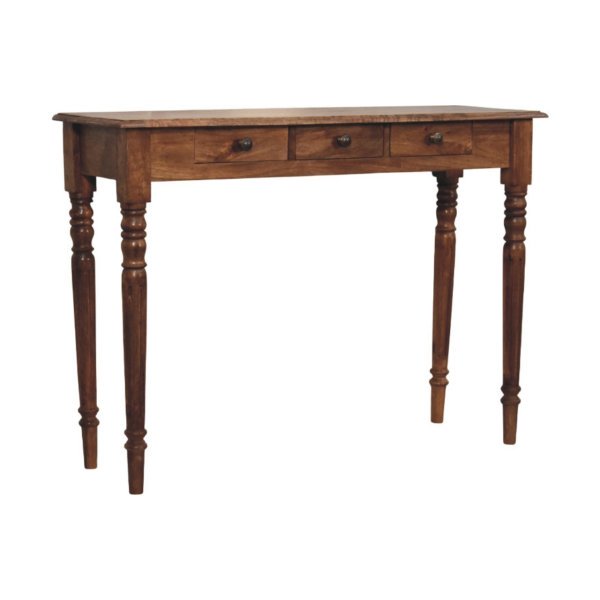 Solid Mango Wood Three Drawer Console with Turned Legs - Image 4