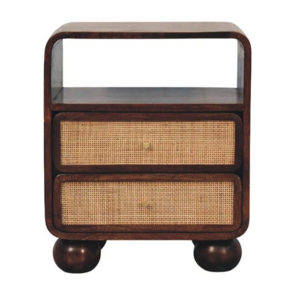 Solid Mango Wood California Walnut Rattan Bedside - Image 2
