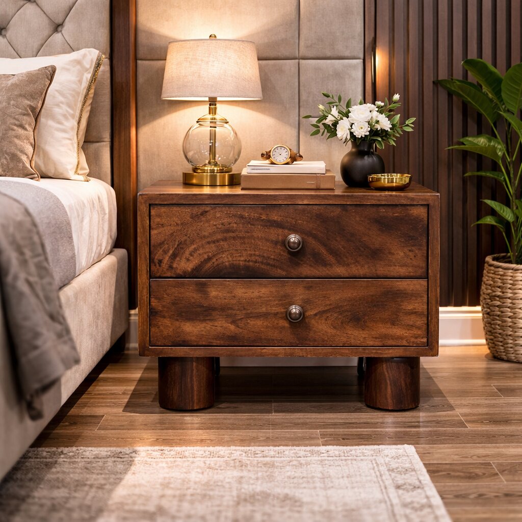 California Walnut Two Drawer Bedside