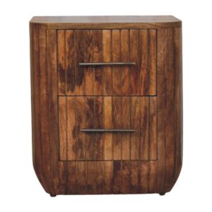 Solid Mango Wood Fluted Bedside with Drawers