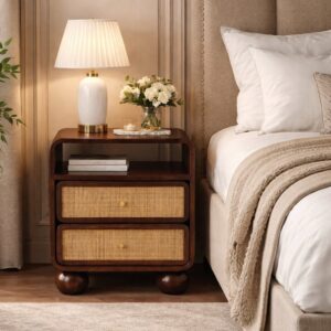 California Walnut Rattan Bedside