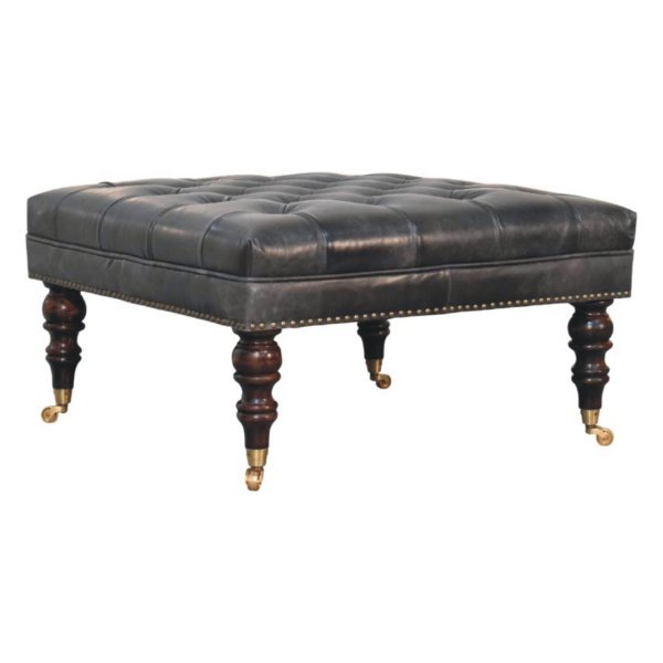 Black Leather Upholstered Ottoman - Image 2
