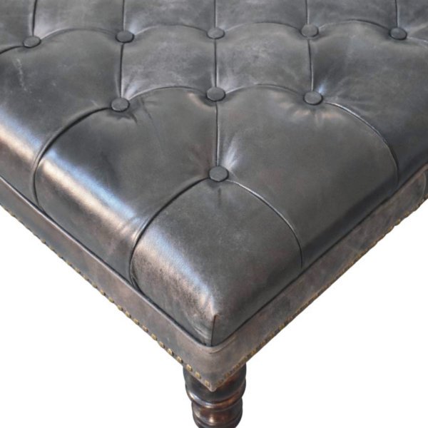 Black Leather Upholstered Ottoman - Image 5