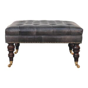 Black Leather Upholstered Ottoman