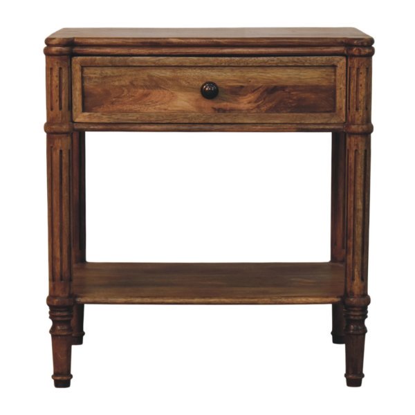 Solid Mango Wood Amber Oak Finished 1 Drawer Heritage Column Side Table - Image 3