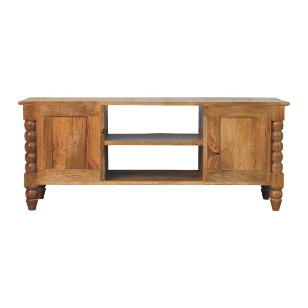 Solid Mango Wood Amber Oak Finished 4 Drawer Spindle Media Unit - Image 2