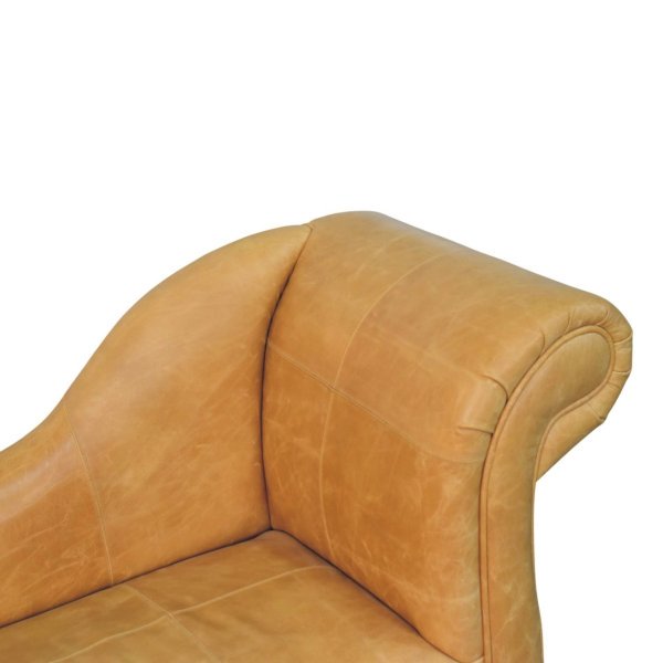 Solid Mango Wood Tan Leather Heritage Chaise - Image 7