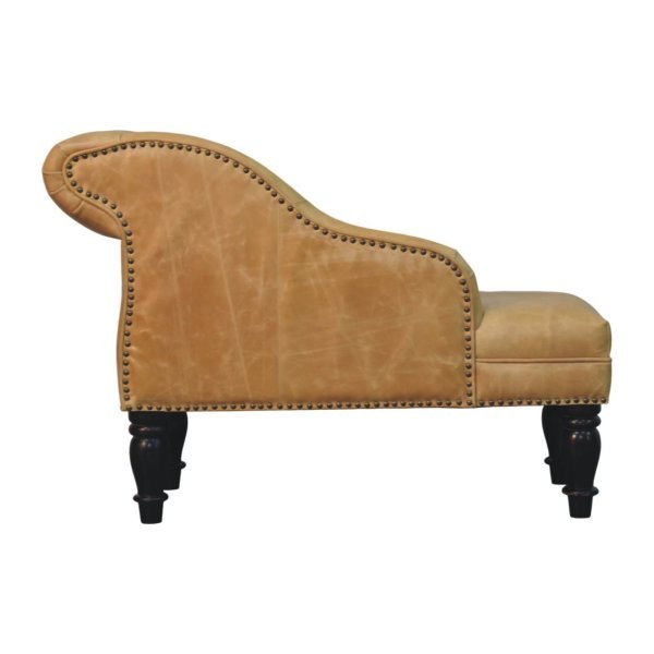 Solid Mango Wood Tan Leather Heritage Chaise - Image 2