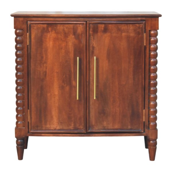 Solid Mango Wood Wine Wood Finished Spindle Heritage 2 Door Cabinet - Image 3