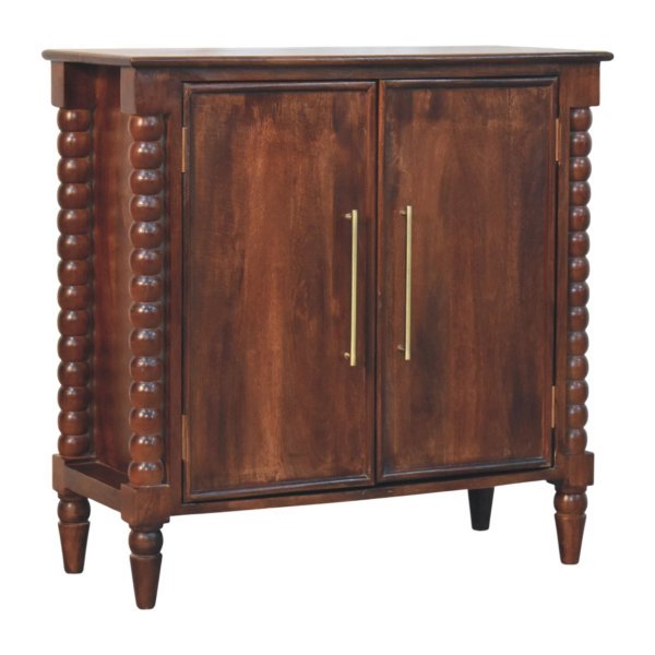 Solid Mango Wood Wine Wood Finished Spindle Heritage 2 Door Cabinet - Image 4