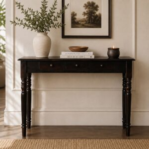 Solid Mango Wood Classic Grey Finished Heritage Spindle Legs Console Table