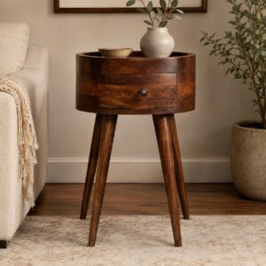 Solid Mango Wood Roasted Almond Finished Halo 1 Drawer Side Table