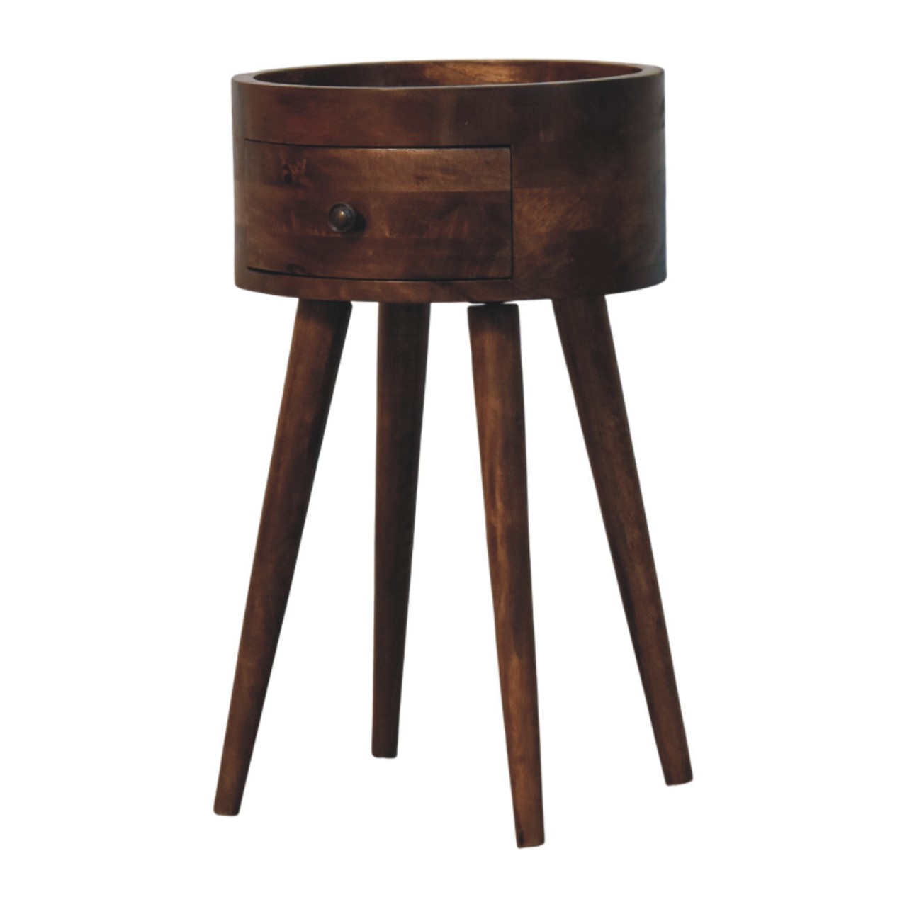 Solid Mango Wood Roasted Almond Finished Halo 1 Drawer Side Table - Image 4