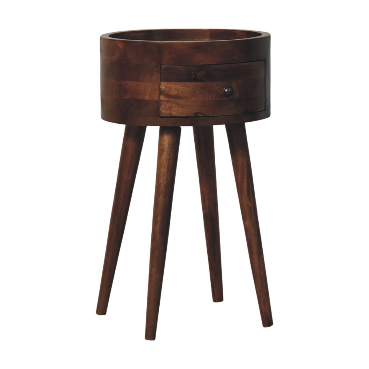 Solid Mango Wood Roasted Almond Finished Halo 1 Drawer Side Table - Image 5