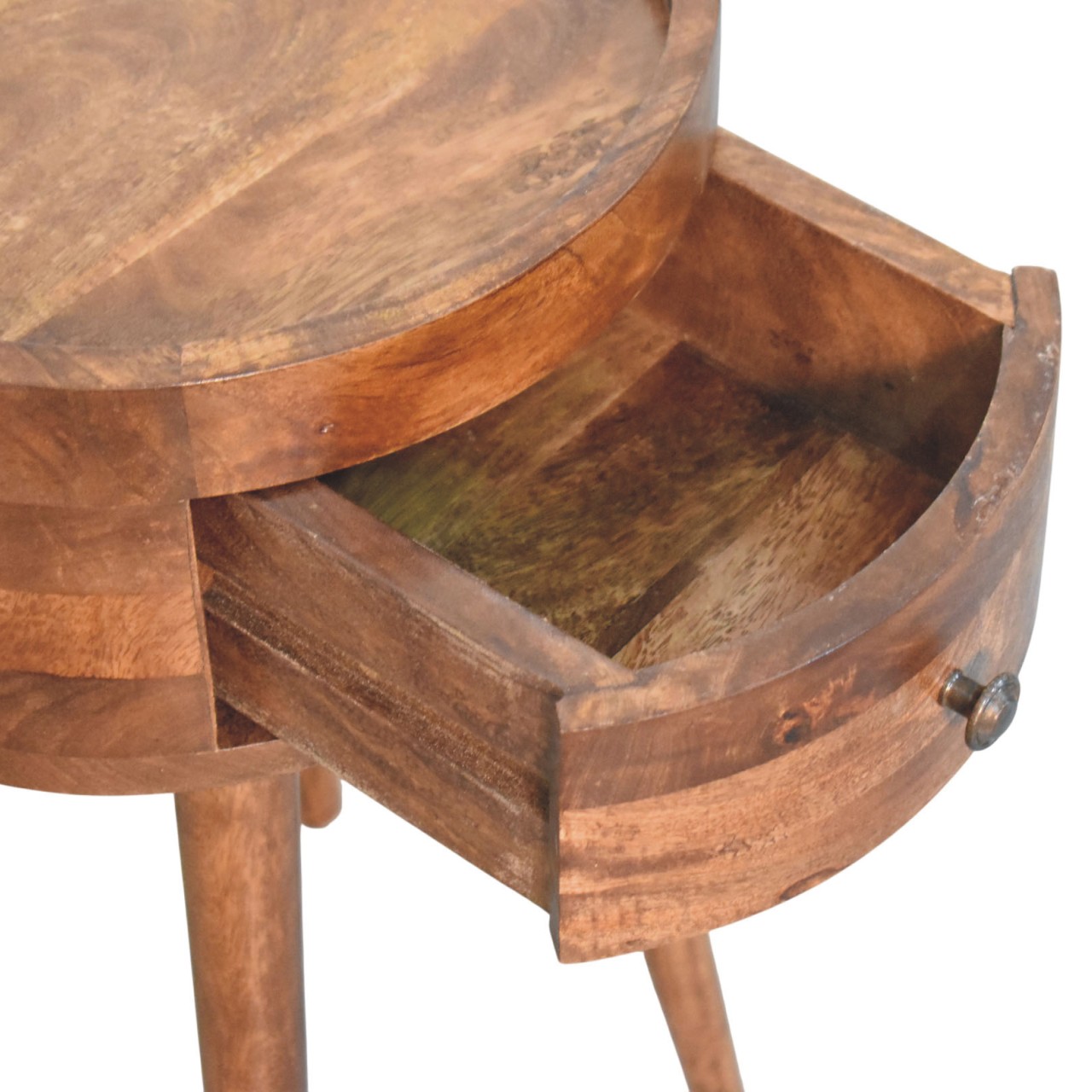 Solid Mango Wood Roasted Almond Finished Halo 1 Drawer Side Table - Image 7