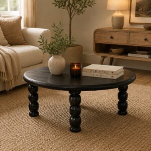 Solid Mango Wood Carbon Ash Finished Spindle Eclipse Coffee Table