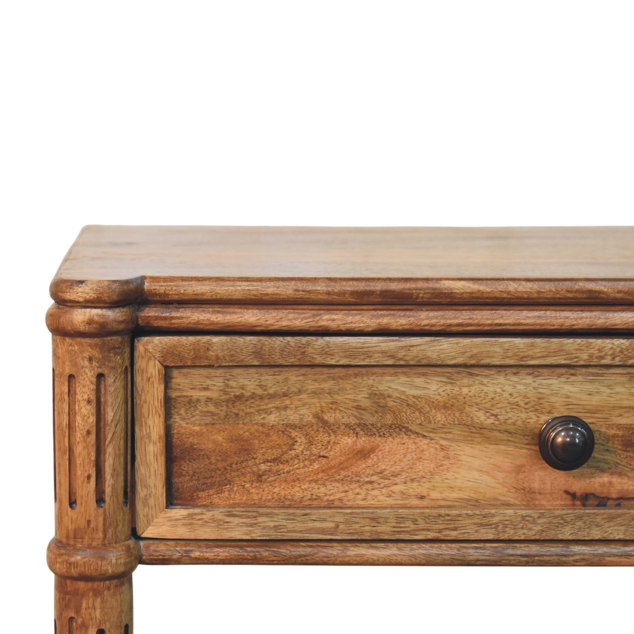 Solid Mango Wood Amber Oak Finished 1 Drawer Heritage Column Side Table - Image 6