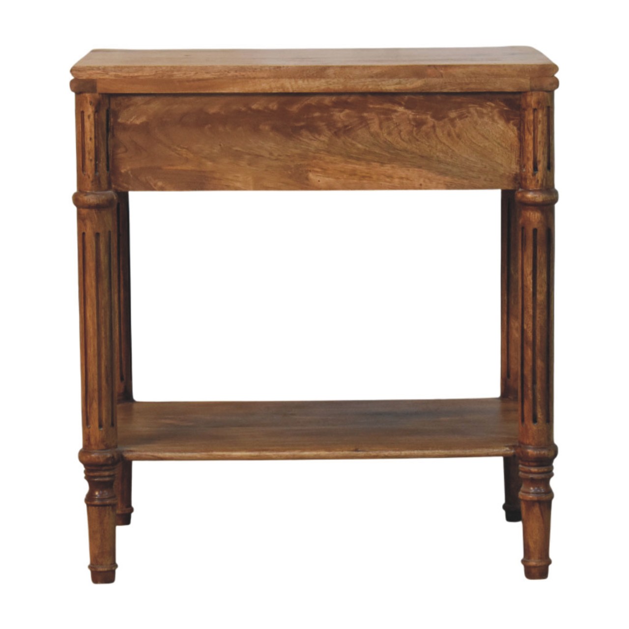 Solid Mango Wood Amber Oak Finished 1 Drawer Heritage Column Side Table - Image 2