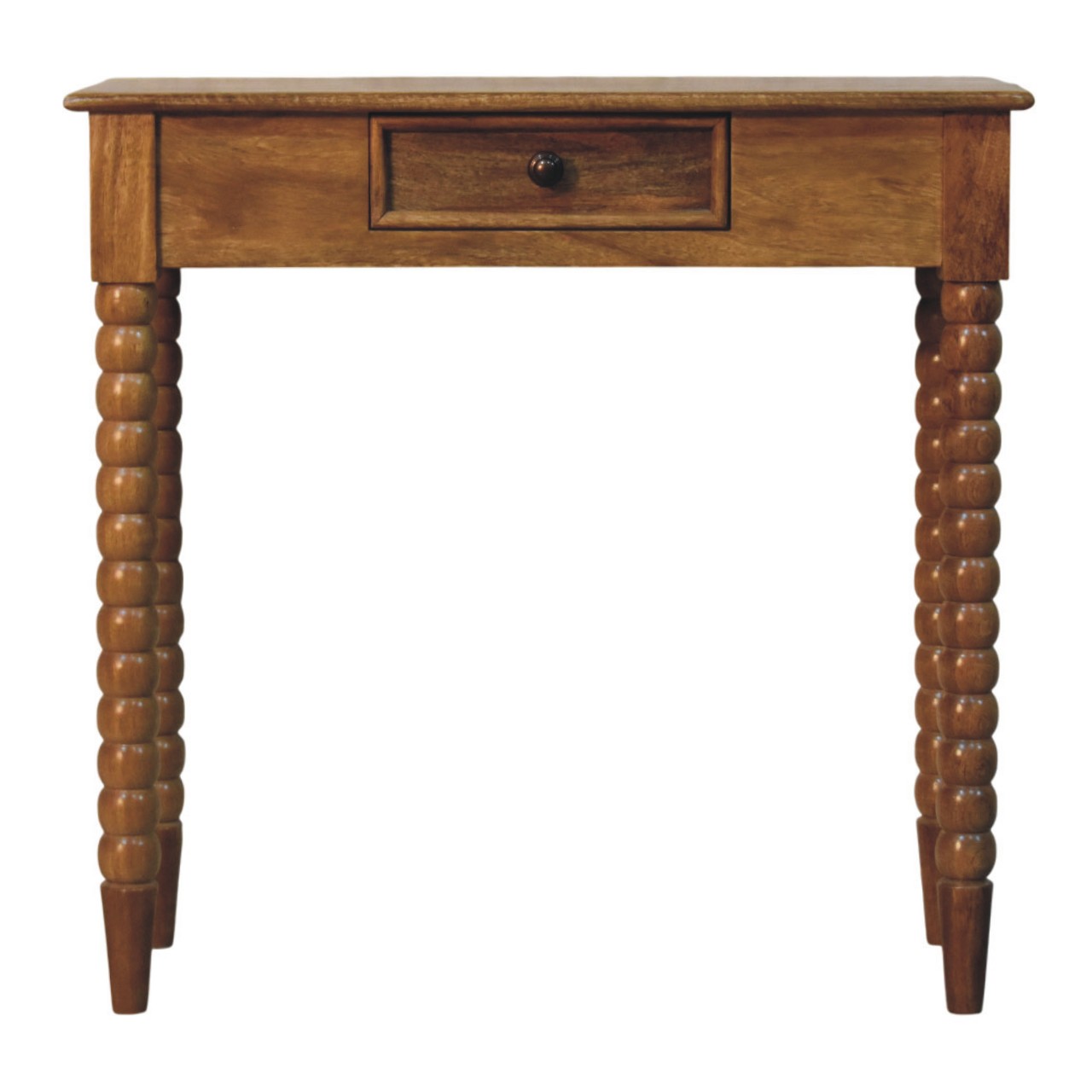 Solid Mango Wood Amber Oak Finished 1 Drawer Spindle Console Table - Image 4