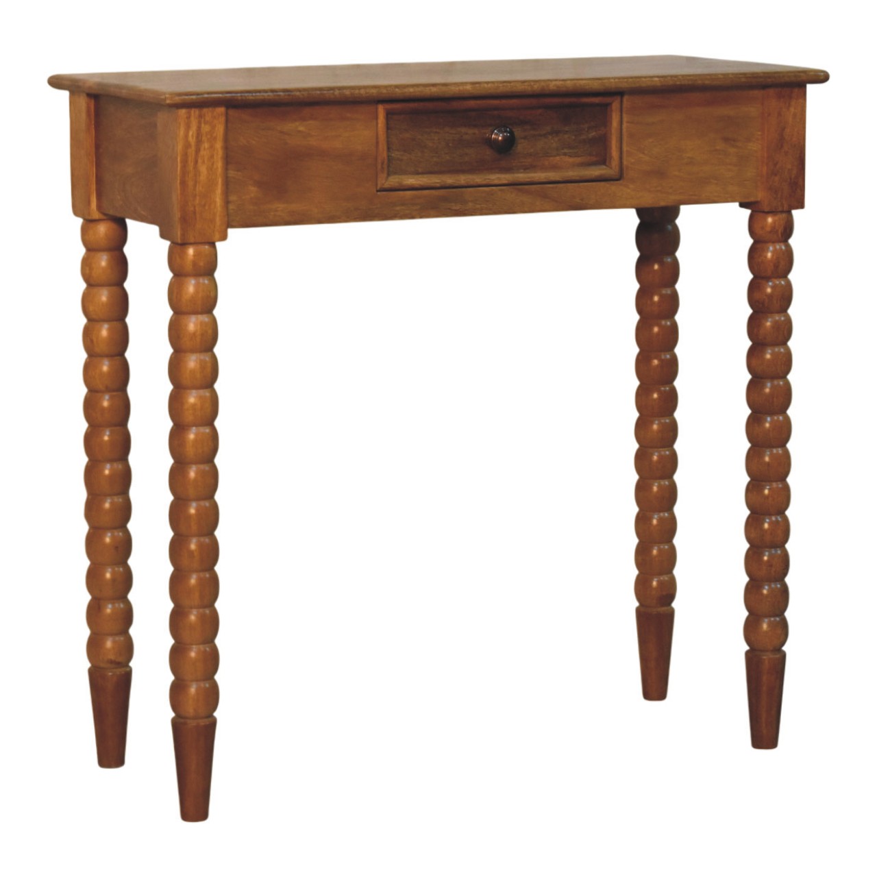 Solid Mango Wood Amber Oak Finished 1 Drawer Spindle Console Table - Image 6