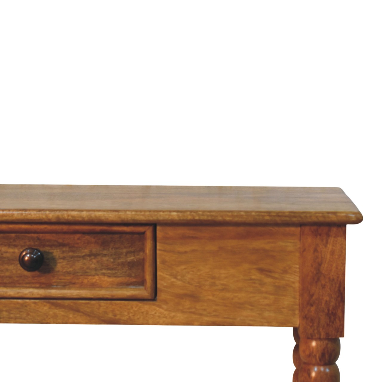 Solid Mango Wood Amber Oak Finished 1 Drawer Spindle Console Table - Image 7