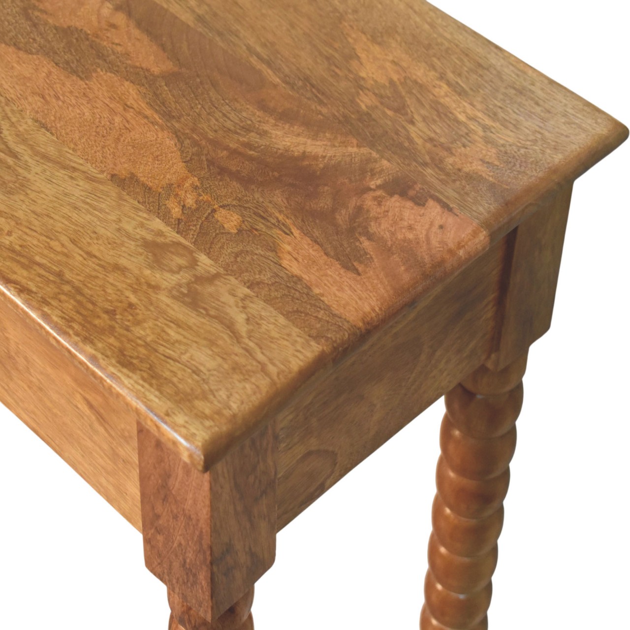 Solid Mango Wood Amber Oak Finished 1 Drawer Spindle Console Table - Image 8